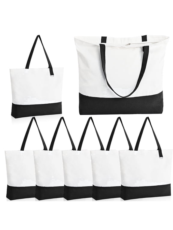 6 Pack Canvas Tote Bag with Zipper, Large Reusable Shopping Tote for Travel & Diy Craft