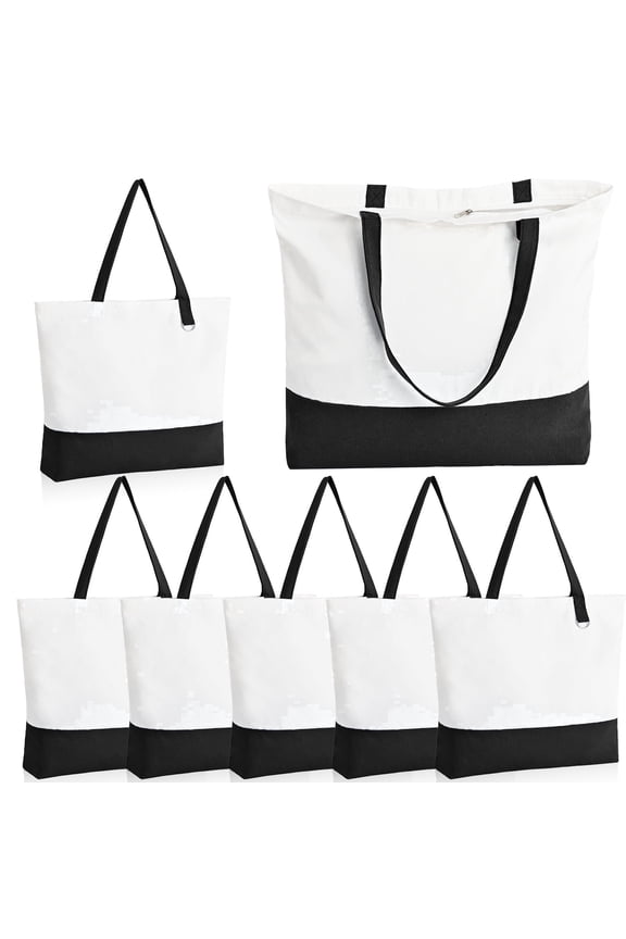 6 Pack Canvas Tote Bag with Zipper, Large Reusable Shopping Tote for Travel & Diy Craft