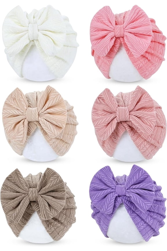 6 Pack Caps Bonnets Beanies Headwraps Turban Hats with Bow for Girls
