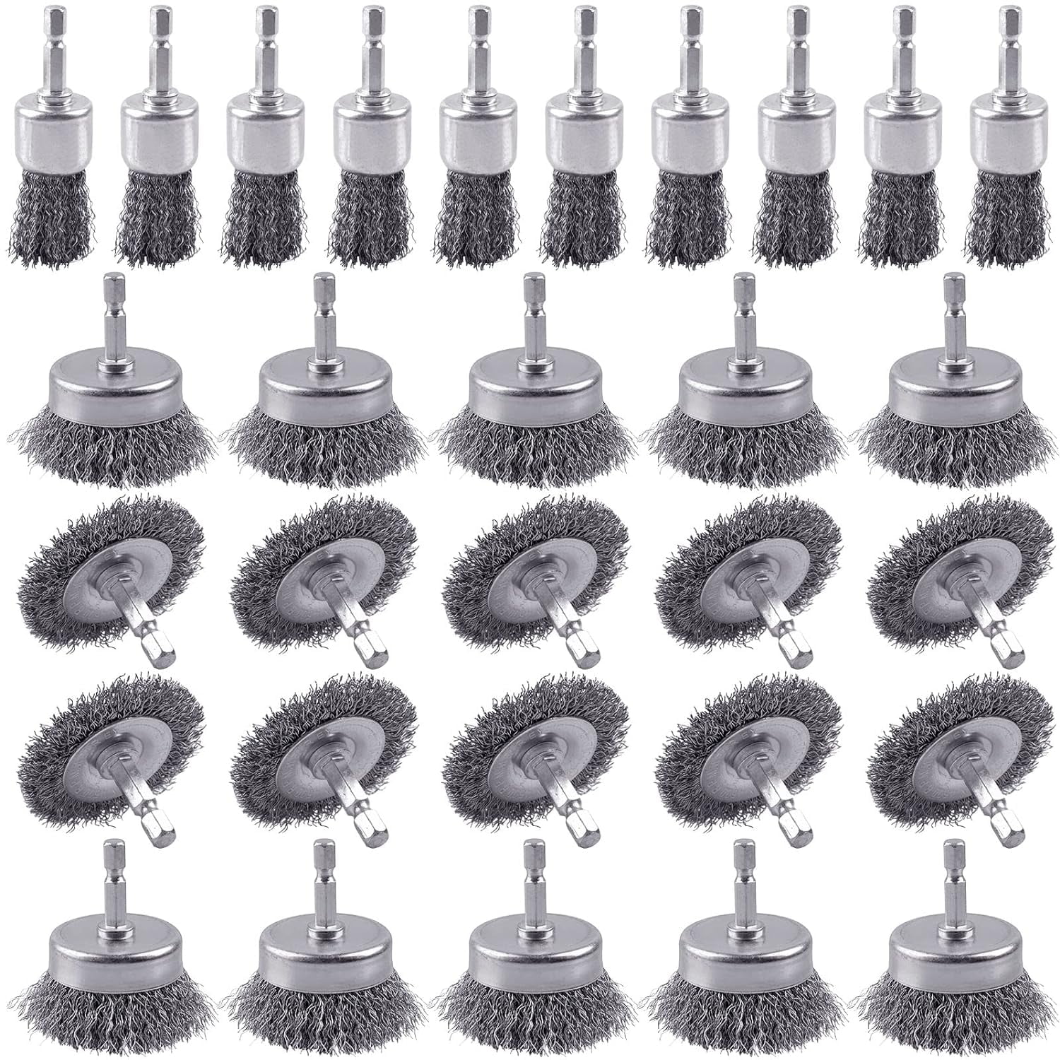 6 Pack Carbon Steel Wire Wheel and Pen Brush Set with 1/4-Inch Hex ...
