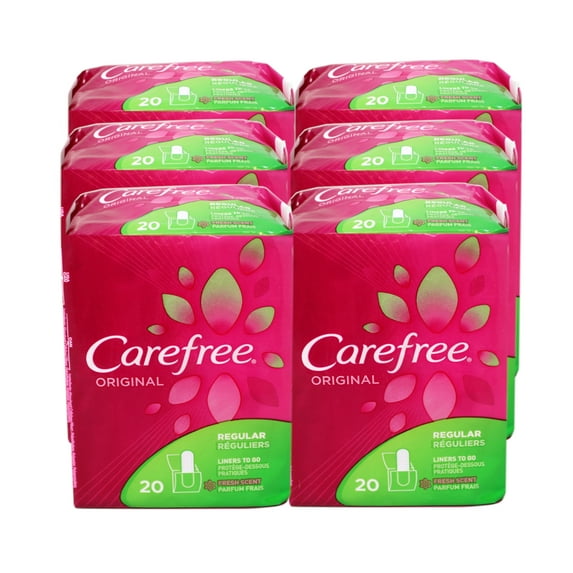 Carefree Original Regular Pantiliners To Go, Fresh Scent, 20 Count - 6 Pack