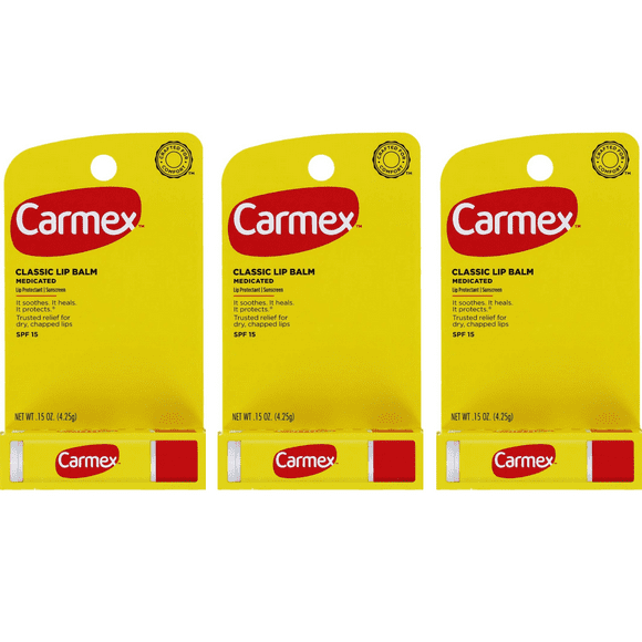 6 Pack Carmex Classic Medicated Lip Balm Stick, Original, SPF 15, 0.15 oz Bundle