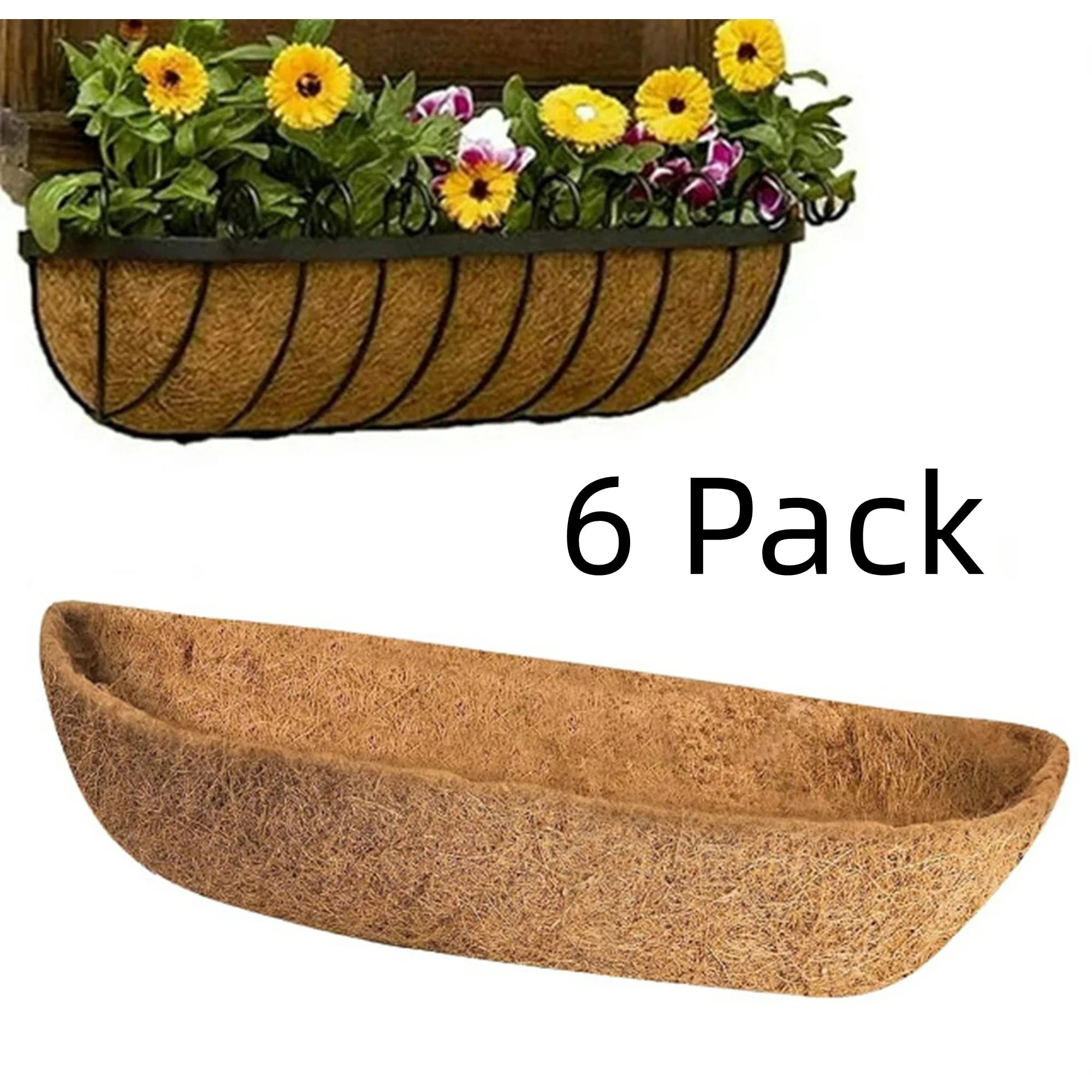 6 Pack Casewin 30" Trough Coco Fiber Replacement Liner,Coco Liners for Planters, Natural Coconut