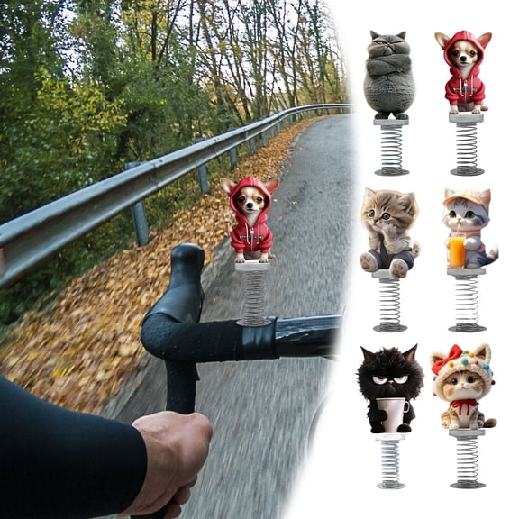 6 Pack Cat Acrylic Dashboard Ornament with Swinging Spring Base for Car or Bike - Window/Windshield Hanging Decoration with Cut-Out Design, Fun & Playful Interior Accessory