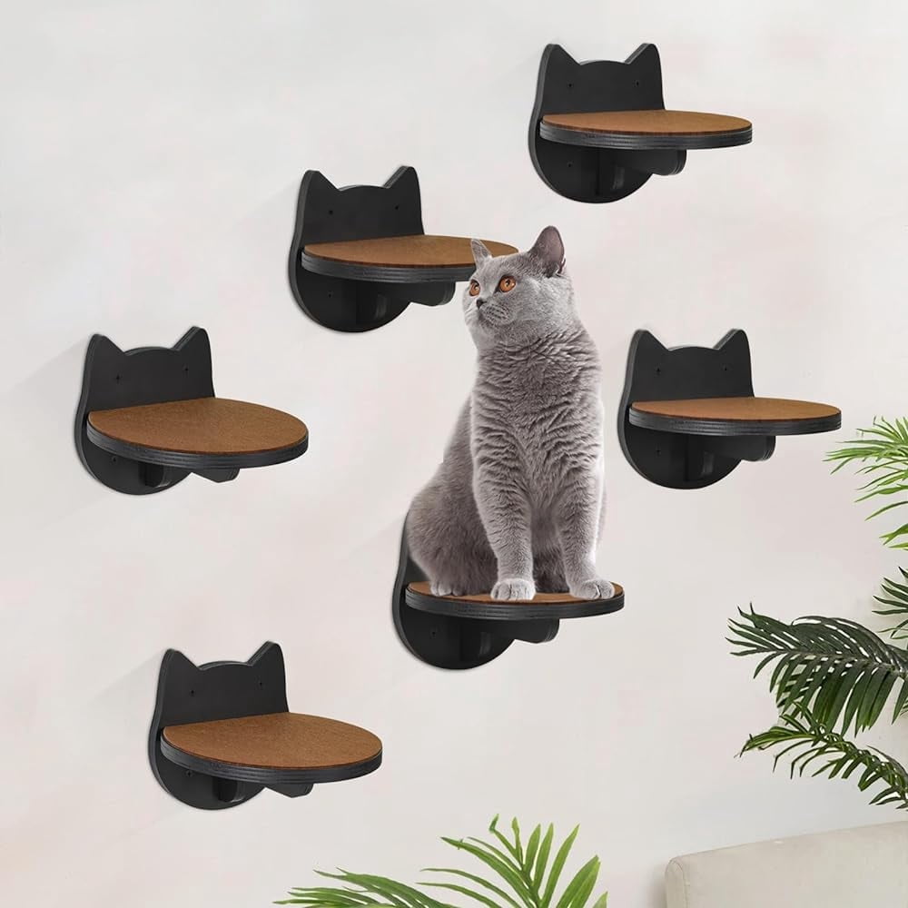 MYCENSE Cat Wall Furniture - Cute Star Shaped Wall Shelves & Hammock, Wooden Cat Perches For Climbing And Lounging