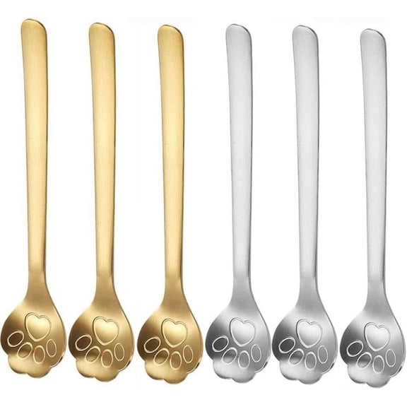6 Pack Cat Paw Spoon 6 inch Stainless Steel Dessert Spoons Teaspoons for Sugar,Coffee,Cake,Dessert, Ice Cream Spoon Stirring Spoon