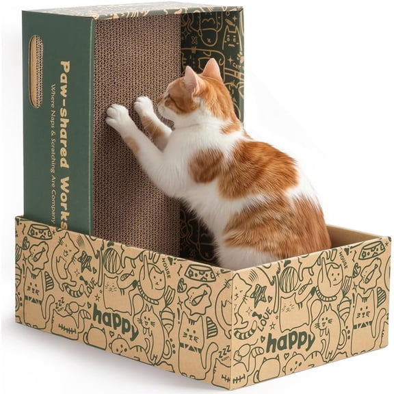 6 Pack Cat Scratch Pad with Nested Boxes, Space-Saving Cat Scratcher Set, Reversible Pads with 2 Lounge Beds for Indoor Cats & Kittens