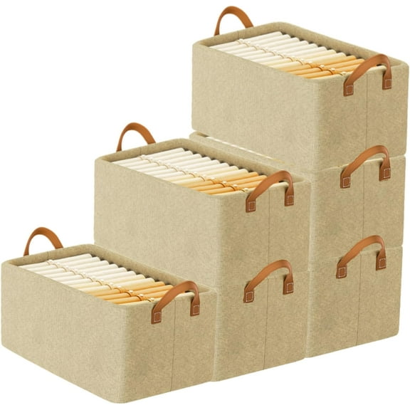 6 Pack Cation Multi-Functional Folding Wardrobe with Enhanced Handle, Foldable Built-in Steel Frame Storage Box for Closet, Washable Stackable Decorative Storage Bins