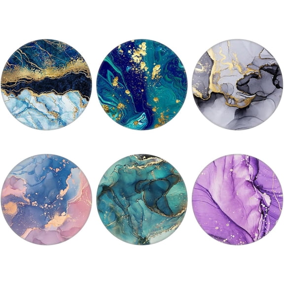 6 Pack Cellphone Phone Grip and Smartphones Stand, Collapsible Cell Phone Expanding Holder for Phone - Blue Green Black Rose Gold Purple Marble, LJ005