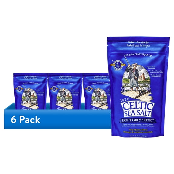 (6 pack) Celtic Sea Salt Light Grey Sea Salt Resealable Bag Kosher Certified 16 oz