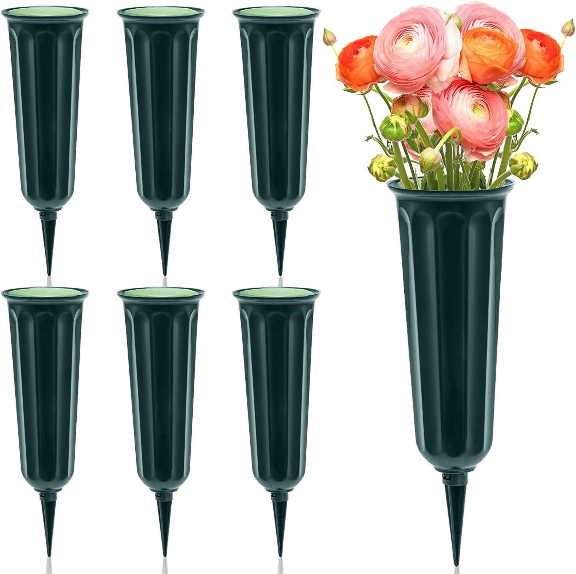 6 Pack Cemetery Vases with Spikes, Memorial Floral Vases with Foam