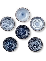 6 Pack Ceramic Small Bowls, 4 Inch Dipping Bowls for Soy Sauce, Serving Dishes for Snacks, Desserts and Appetizers, Vintage Blue