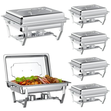9Qt Chafing Dishes Set Foldable Rectangular Chafer Set, Stainless Steel Food Warmer Set, Full Size  for Cooked Food Insulation, 6-Pack