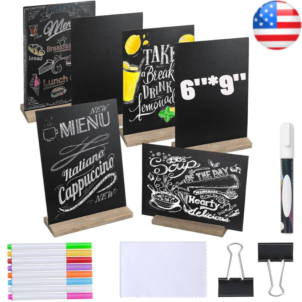Small Tabletop Sign 6 Pack Chalkboard Signs, 6 x 9 Inch Vintage Tabletop Chalk Board Sign ...