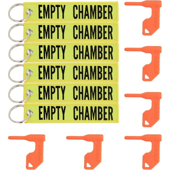 6 Pack Chamber Safety Flag for Rifle Handgun Shotgun with Bonus Bright Yellow Key Chain Tags - Universal Gun Accessories (6 Piece Set)