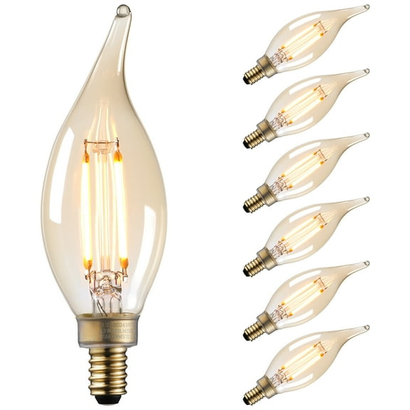 6 Pack Chandelier Light Bulbs CA11, Dimmable E12 LED Candelabra Bulbs, Flame Tip Light Bulbs, 4.5W(40W Eqv.), 300lm, Ceiling Fan Light Bulb, Amber Glass, 2000K Soft Warm