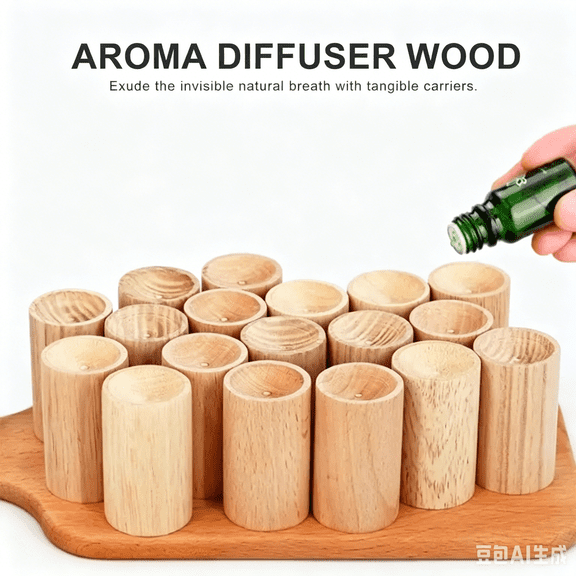 6 Pack Charcoal Wooden Essential Oil Diffusers, Natural Wood Aroma Diffuser Sticks for Essential Oils, Flame-Free Fragrance Diffuser for Home, Office, Car, Closet, Bathroom and Small Spaces