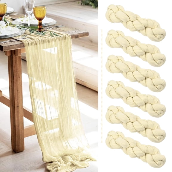 6 Pack Cheesecloth Table Runner Gauze Tablecloth 10FT Long Semi-Sheer Table Runner Boho or Rustic Wedding Table Decor for Wedding Decor Arch Draping Bridal Shower Holiday Party (Beige)