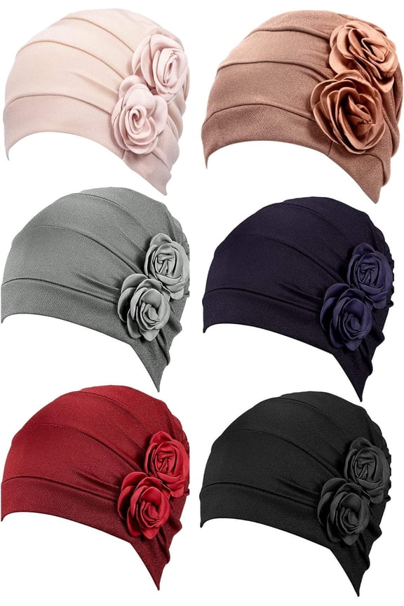 6 Pack Chemo Headwear Turbans Cap, Women's Slouchy Beanie Chemo Hat Stretch Cancer Head Wraps Sleep Head Scarf for Cancer Patient, 6 Colors