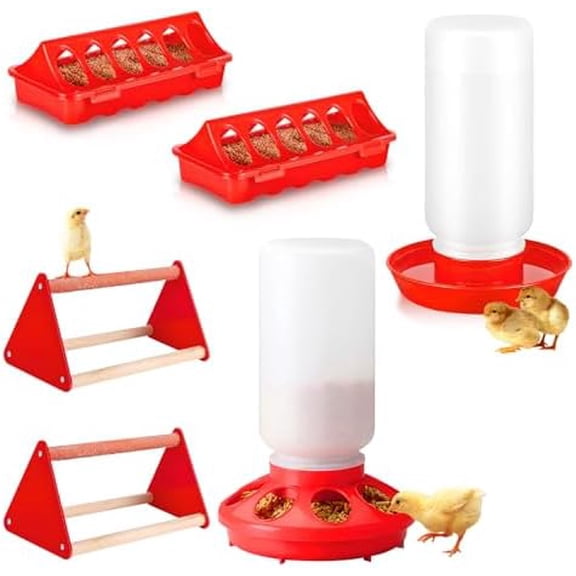 6 Pack Chick Feeder and Waterer Set - Chick Starter Kit with Mini Perch, Automatic Chicken Waterer & Feeder for Ducks/Quail, Coop Brooder Supplies for Small Poultry$$Garden & Patio