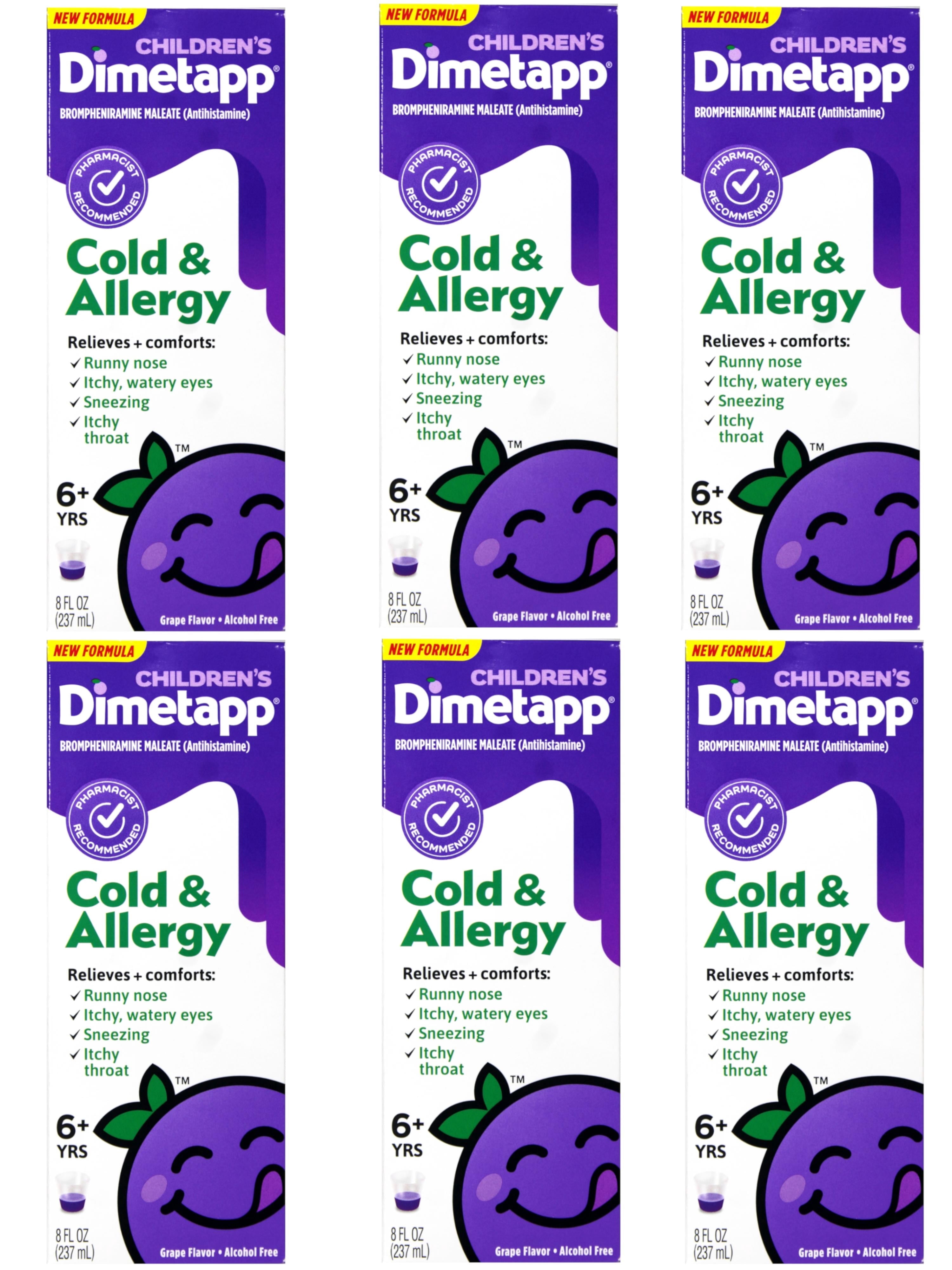 6 Pack - Children’s Dimetapp® Cold & Allergy Liquid – Grape Flavor, Alcohol-Free, 8 fl oz