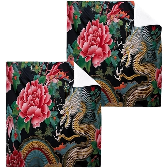 6 Pack Chinese Dragon Pure Cotton Washcloths 12 x 12 Inch Reusable Absorbent Soft Cotton Face Towels Fingertip Towels Set for Gym Towels,Hotel and Spa Wash cloth
