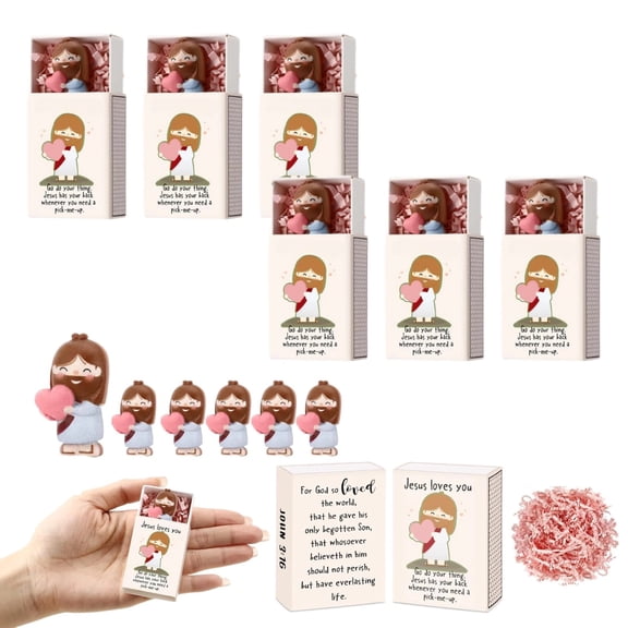 6 Pack Christian Mini Jesus Set with Match Box, Plastic, Pocket-Sized, Jesus Loves You Bulk Gifts for Church, Students & Coworkers