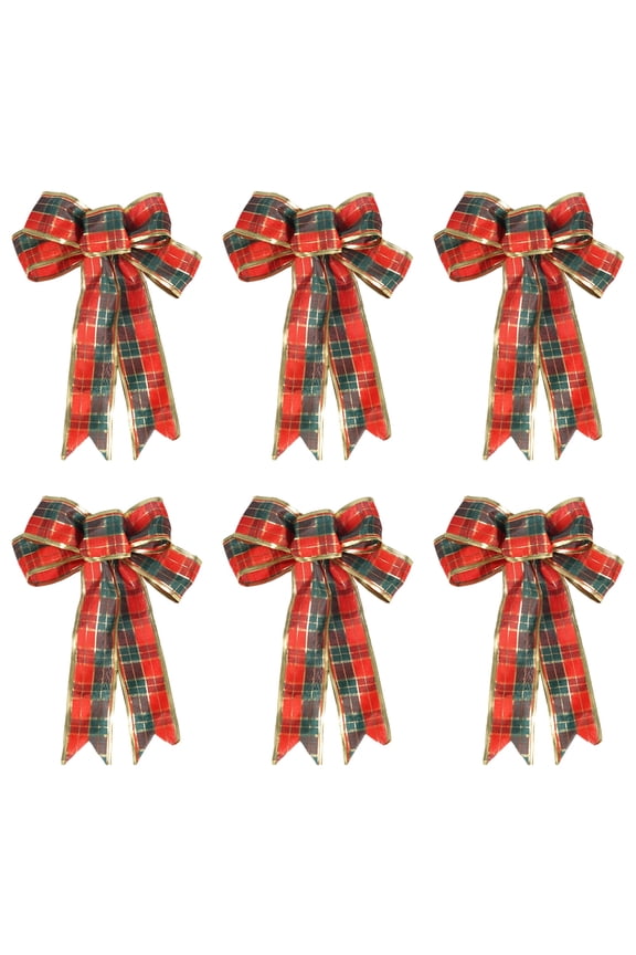 6 Pack Christmas Bows, 9.45" Long by 7.48" Wide Decorative Christmas Bows for Wreath Garland Christmas Tree Decor, Indoor Outdoor Holiday Decorations