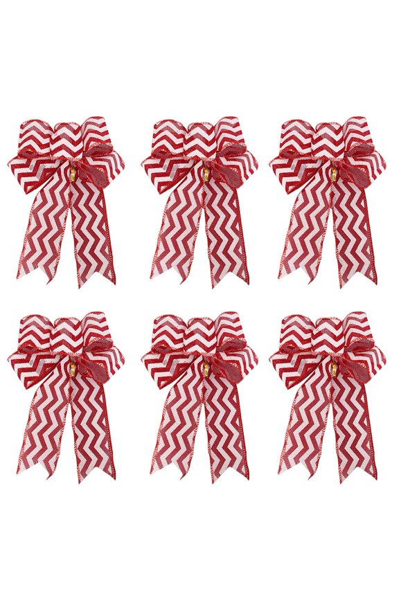 6 Pack Christmas Bows, 9.45" Long by 7.48" Wide Decorative Christmas Bows for Wreath Garland Christmas Tree Decor, Indoor Outdoor Holiday Decorations