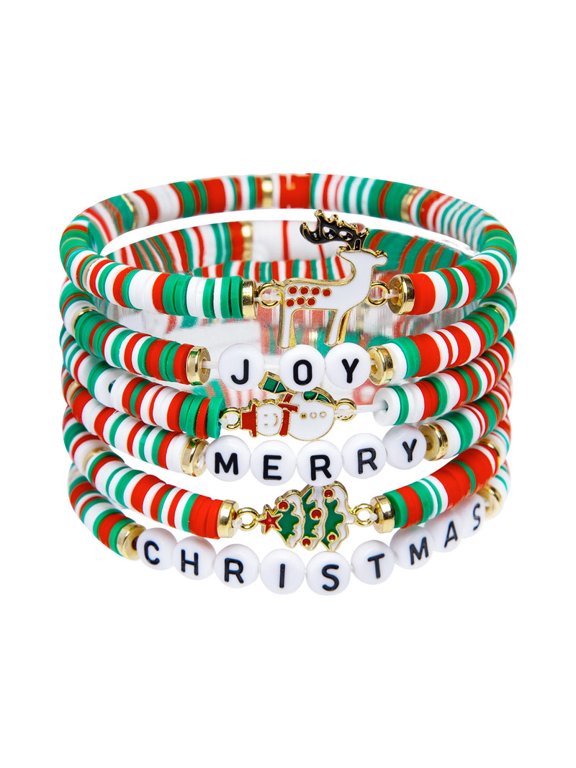 6 Pack Christmas Bracelets: Joy & Merry Candy-Style Stocking Stuffers for Women & Teens - Perfect Christmas Gifts