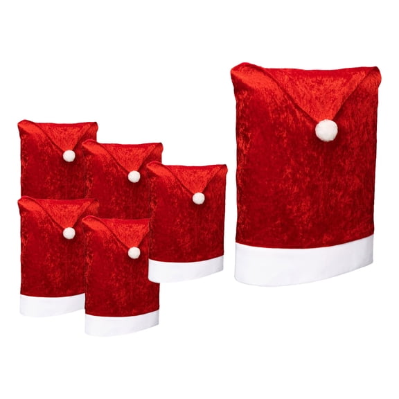 6 Pack Christmas Chair Covers Red Velvet Santa Hat Dining Chair Back Covers Slipcovers for Christmas, Restaurant, Holiday Festivals & Party Decor