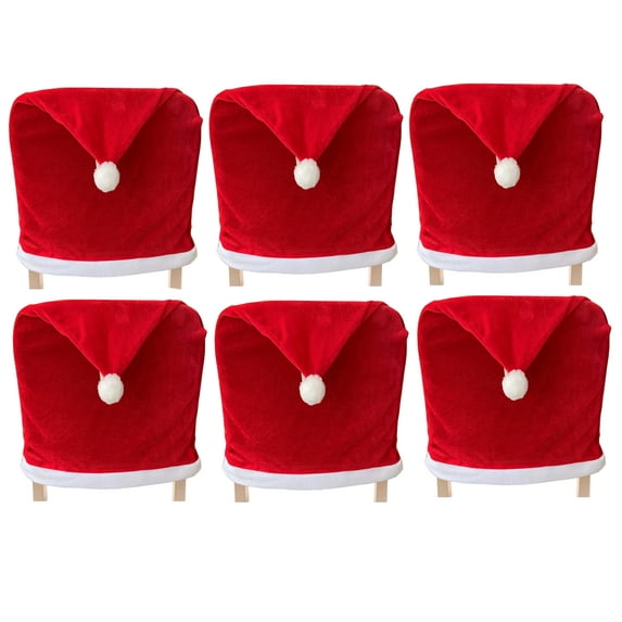 6 Pack Christmas Chair Covers Red Velvet Santa Hat Dining Chair Back Covers - Slipcovers for Christmas, Restaurant, Holiday Festivals & Party Decor