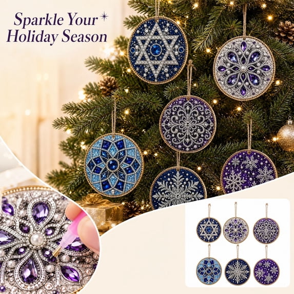 6 Pack Christmas Diamond Painting Ornaments Kit, DIY Pearl Sticker Hanging Decorations for Xmas Tree, Needed Holiday Craft Gift for Kids Adults