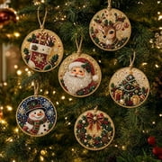 6 Pack Christmas Diamond Painting Ornaments, Wooden DIY Rhinestone Hanging Kit Santa Snowman Deer Xmas Tree Pendant for Christmas Tree Decoration Holiday Hand Made Craft Gift