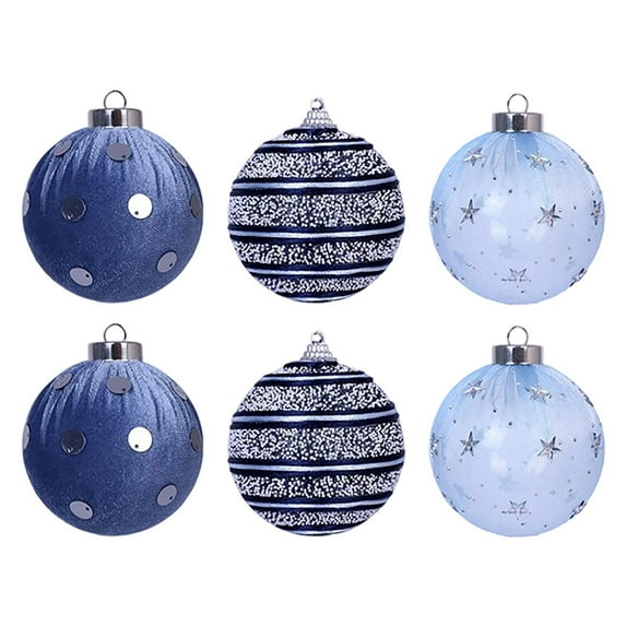 6-Pack Christmas Fabric Ornaments Foam Decor Set for Tree - Holiday Decoration Balls Wreath Hanging Decorations Festive Party Supplies(Blue)