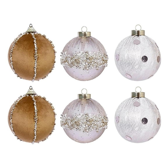 6-Pack Christmas Fabric Ornaments Foam Decor Set for Tree - Holiday Decoration Balls Wreath Hanging Decorations Festive Party Supplies​(Champagne)