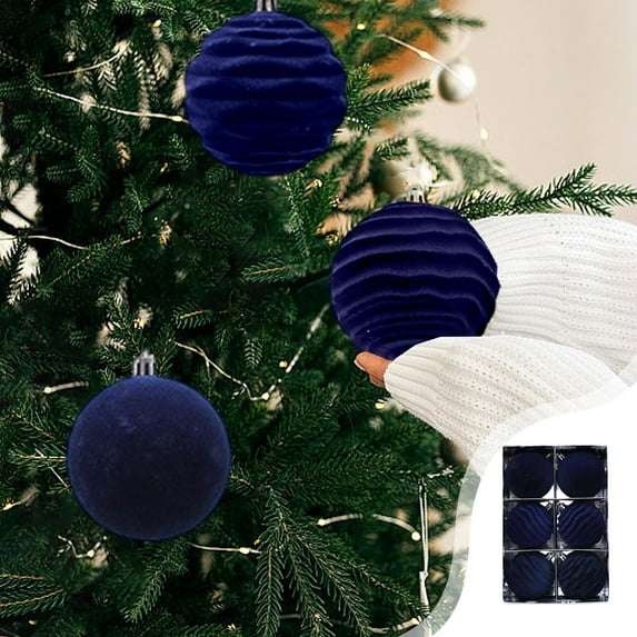 6-Pack Christmas Flocked Ball Ornaments - Shatterproof Decorative Christmas Baubles, Holiday Lightweight Reusable Elegant Ornaments for Tree Mantel Wreath Table Centerpiece Party Setup