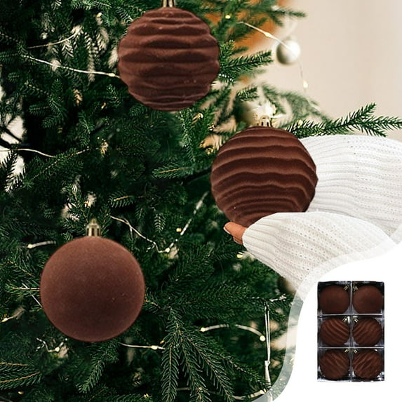 6-Pack Christmas Flocked Ball Ornaments - Shatterproof Decorative Christmas Baubles, Holiday Lightweight Reusable Elegant Ornaments for Tree Mantel Wreath Table Centerpiece Party Setup