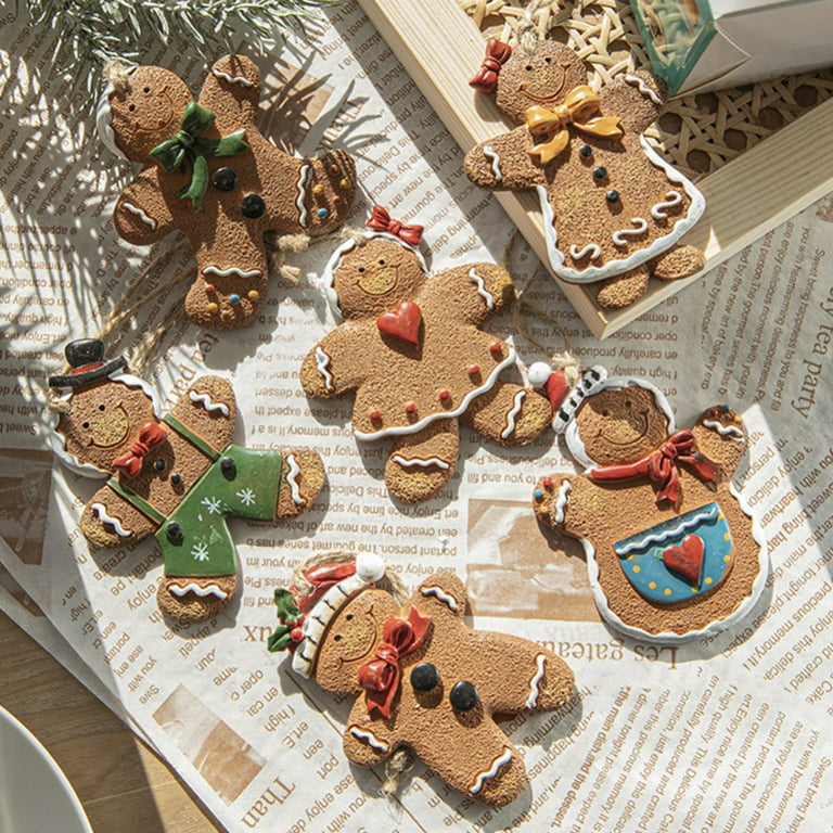 6 Pack Christmas Gingerbread Ornaments Set for Tree, Tree Hanging Ornaments  Decorations, Ginger Man with Strings Figurine for Xmas Holidays