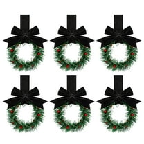 6 Pcs Small Christmas Wreath for Kitchen Cabinets, 5.12 Inch Mini Christmas Wreaths with Ribbon and Red Berries, Farmhouse Xmas Decor for Door, Window, Fireplace, or Holiday Party Decorations