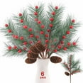 thumbnail image 1 of 6 Pack Christmas Pine Picks – Artificial Red Berry Pine Branches with Pinecones, Long Faux Pine Stems for Xmas Tree, Wreaths, Floral Arrangements, DIY Crafts & Holiday Decorations, 1 of 9