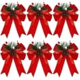thumbnail image 1 of 6-Pack Christmas Plaid Bow Ornaments – Handmade Buffalo Check Ribbon Bows with Pinecones & Faux Fruit for Tree, Wreath, Gifts, DIY Holiday Decor, 1 of 5