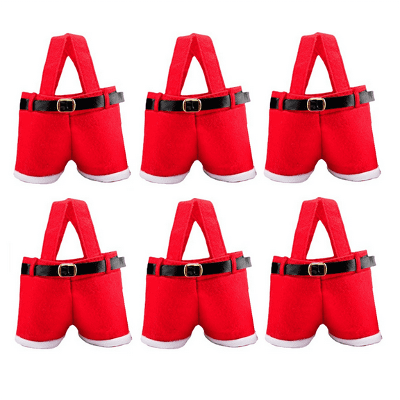 6 Pack Christmas Santa Pants Gift Bags-Red