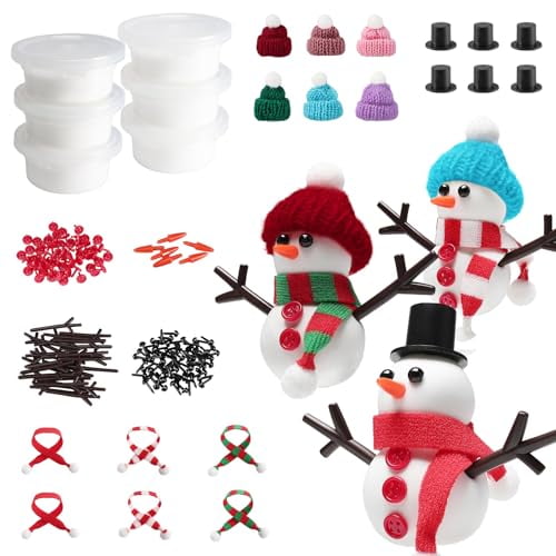 6 Pack Christmas Snowman Crafts Kit for Kids- Build a Snowman Kit with Air Dry Clay Xmas Stocking Stuffers Gift for Party Favors Winter Activities DIY Crafts Sewing