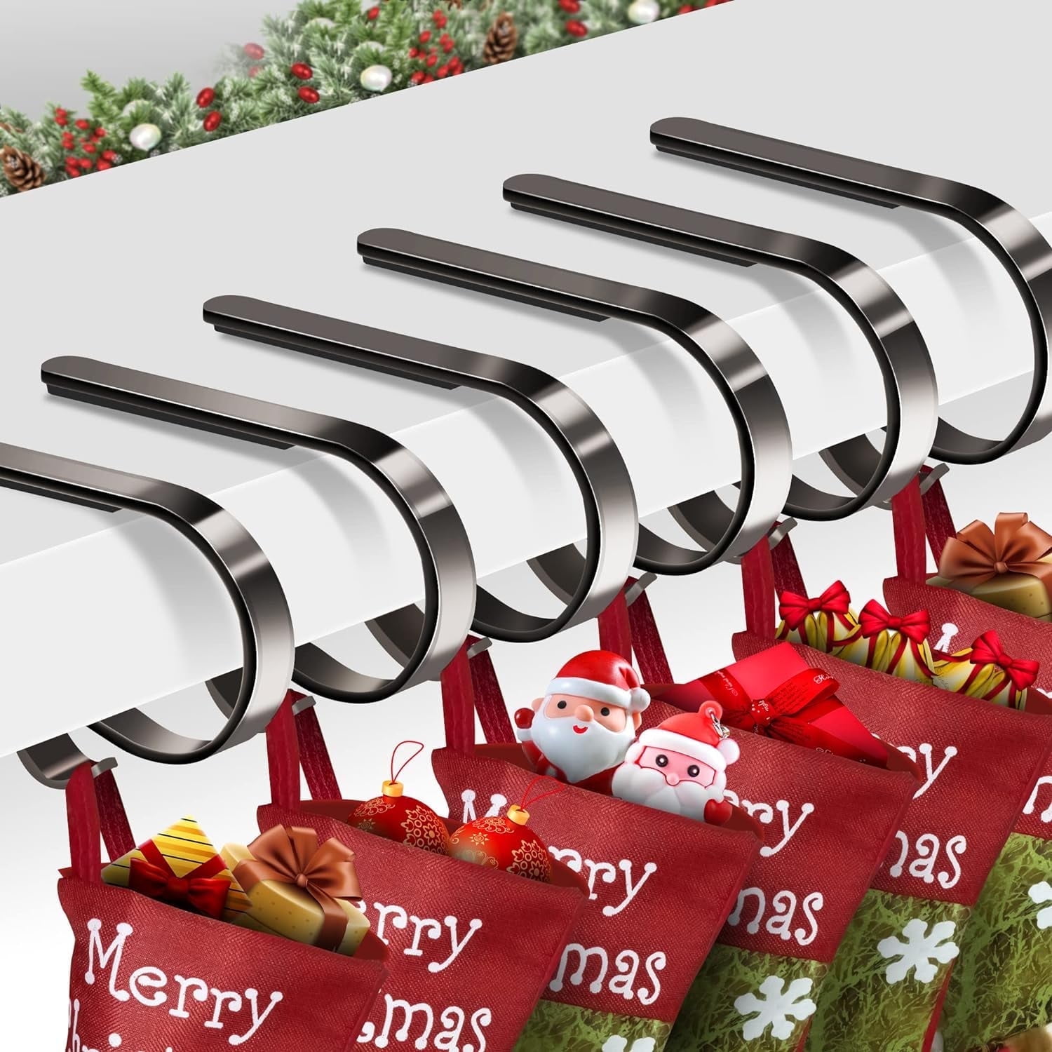 Black Adjustable Metal Christmas Stocking Holders Set of 6
