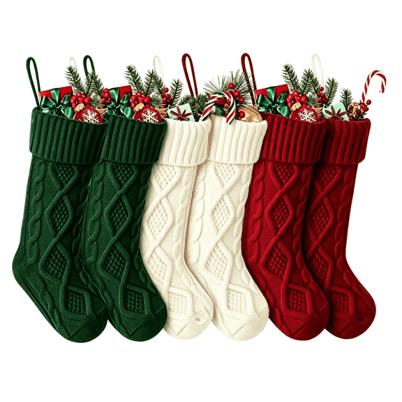 6 Pack Christmas Stockings,Large Knitted Xmas Stockings 18 Inches Fireplace Hanging Stockings for Family Holiday Christmas Decoration