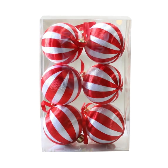 6-Pack Christmas Tree Ball Ornaments - Textured Fabric Holiday Decorations for Festive Scene Arrangement and Seasonal Home Decoration