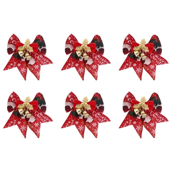 6 Pack Christmas Tree Bows,Linen Bowknot Wreath Bow with Jingle Bells for Christmas Garland Tree, Crafts, Wrapping, Wreath Xmas Hanging Ornaments Decor