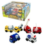 6 Pack City Builder Construction Vehicles for Kids, Push and Go City Squad Car Toy, Police Car, Ambulance, Fire Truck, Concrete Mixer Truck, Crane, Excavator