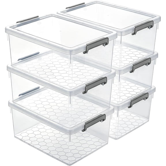 6-Pack Citylife 33 Qt Ultra-Thick Clear Plastic Storage Bins w/Lids, Stackable Straight-Wall Closet Organizers for Garage, Clothes & Holiday Decor